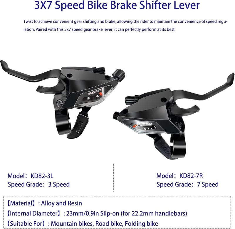 PATHGNAR 21 Speed Bike Shifter Lever, KD82 3x7 Gear Lever with Brake Lever and V Brake Cable for Mountain and Road Bicycles - Image 3